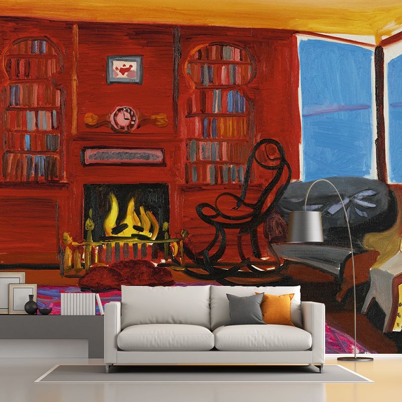 Attractive Fireplace Painting Murals for Home, Red-Yellow-Blue, Custom Size Available