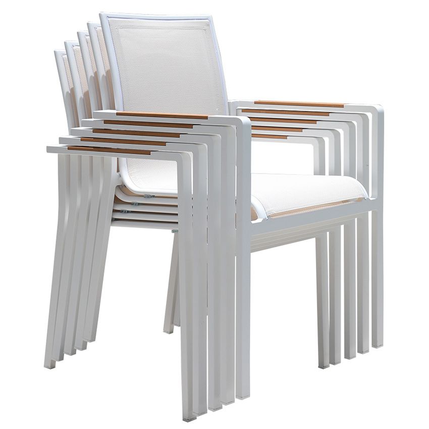 Contemporary White Outdoors Dining Chairs with Fabric Back Stacking Chairs