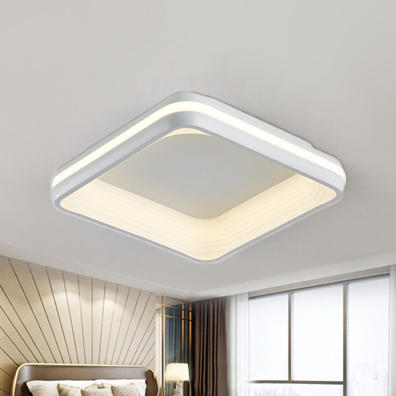 Plafonnier carré en métal de style simple blanc 48,3 cm/63,5 cm de large, plafonnier LED en 3 couleurs de lumière/télécommande à gradation continue