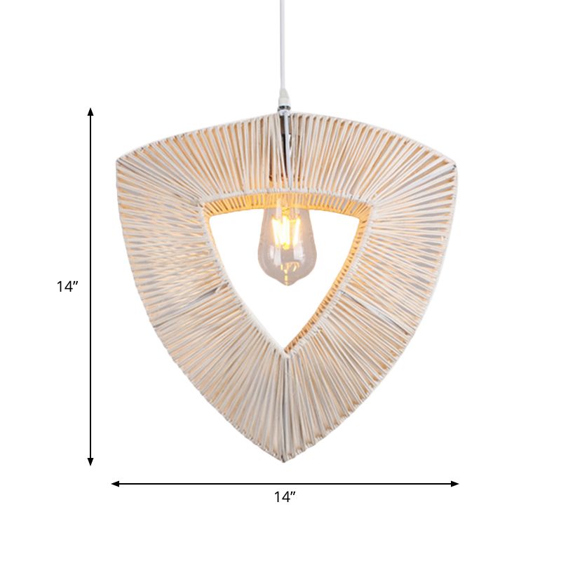 Triangle Shaped Hanging Light Countryside Rattan Fiber 1 Bulb White Pendant Ceiling Light