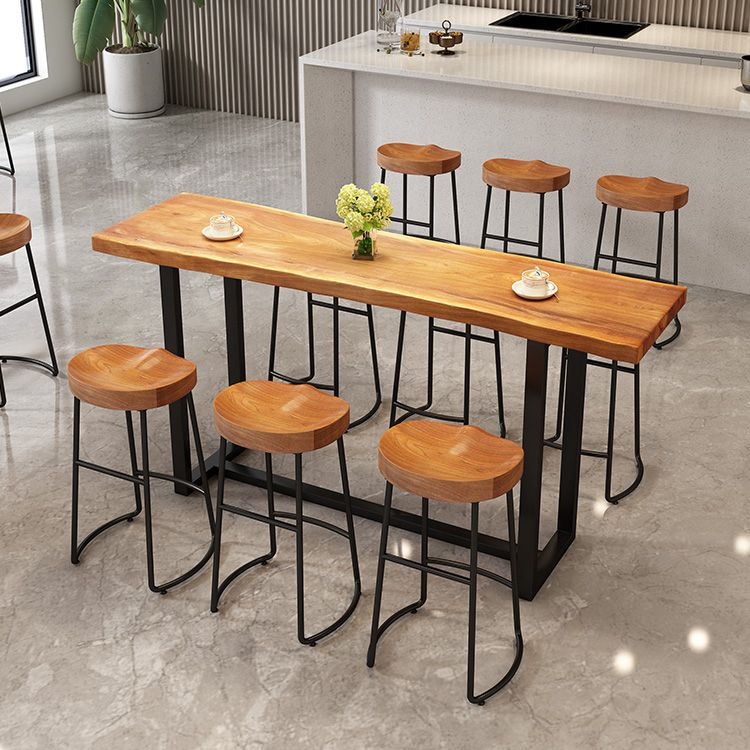 Modern Armless Counter Stool Iron Cafe Bar Stool with Wooden Seat and Pedal