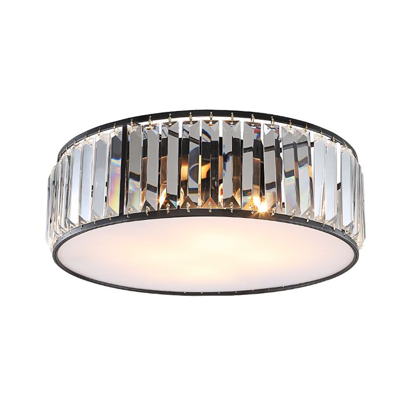 Slaapkamer Drum Inbouwverlichting Metaal Modern Zwart/Brons Plafondlamp met Kristallen Blok, 12,5"/16,5" Breedte