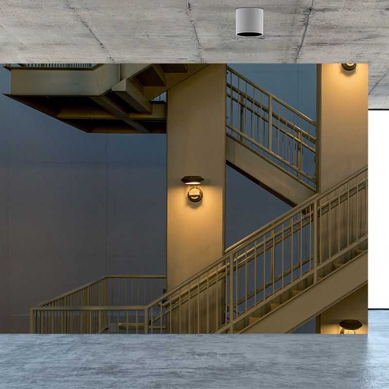 Modern Architecture Wall Mural Blue Outdoor Stairs View Wall Decor for Living Room