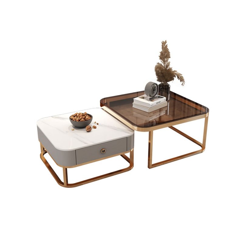 Square Coffee Table Glass Top Nesting Coffee Table Set for Living Room