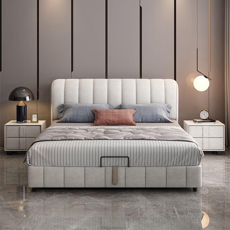 Glam wood Bed Frame Faux Leather Standard Bed with Upholstered Headboard for Bedroom