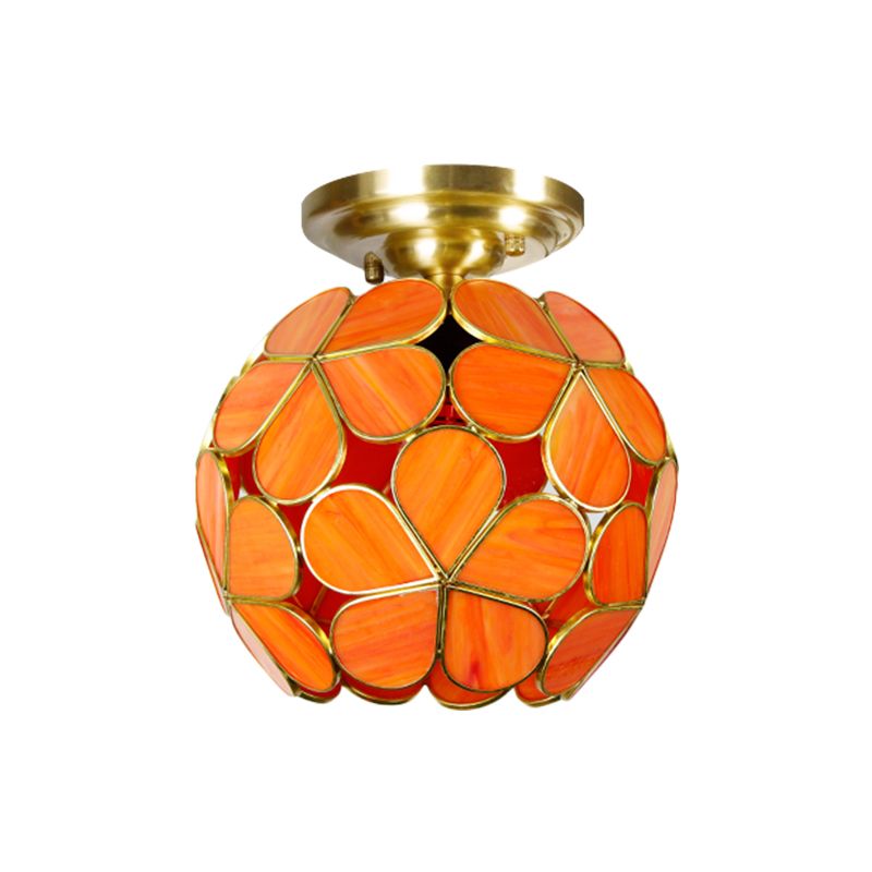 Plafonnier à fleur simple, éclairage semi-monté en vitrail victorien blanc/rose/orange