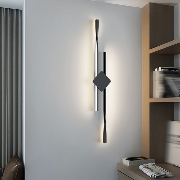 Linear Shape Metal Vanity Sconce Light Modern Style 2-Lights Vanity Mirror Lights in Black