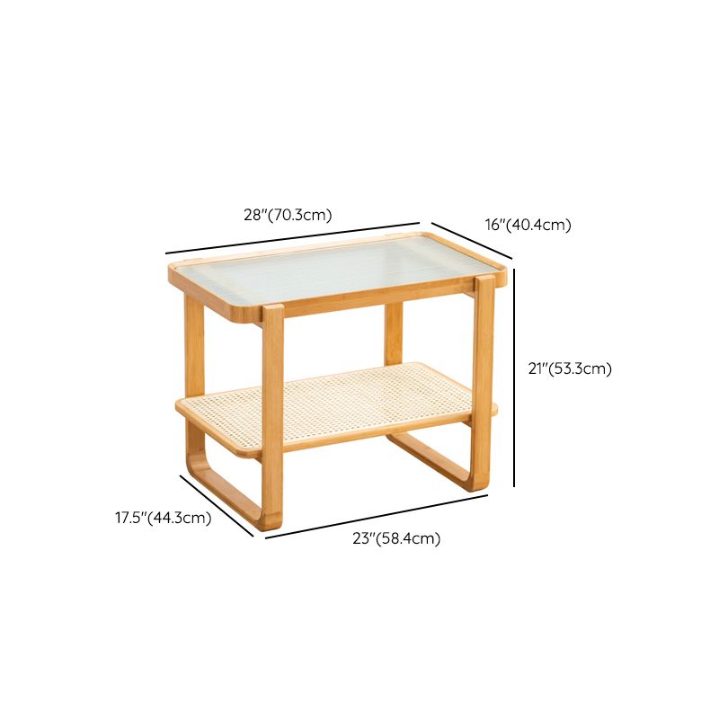 20.94" Tall Sled Side Table Asian Natural Side End Snack Table with Shelf