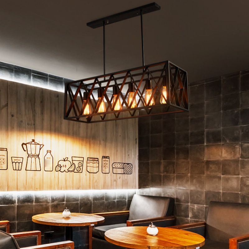 Rectangle Pendant Lighting Industrial Metal Pendant Light Kit in Black