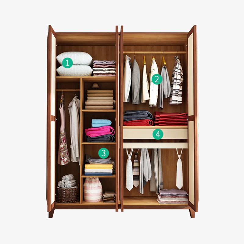 Modern Style Wardrobe Cabinet Wood Clothes Rail Wardrobe Armoire with Shelves