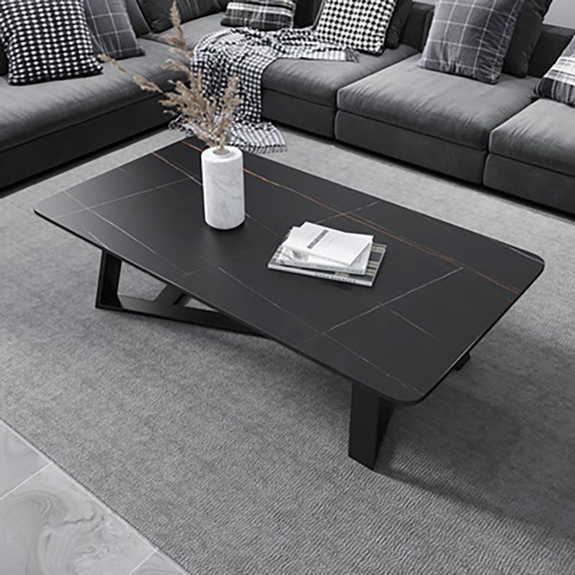 Contemporary Rectangular Coffee Table Trestle Marble Cocktail Table