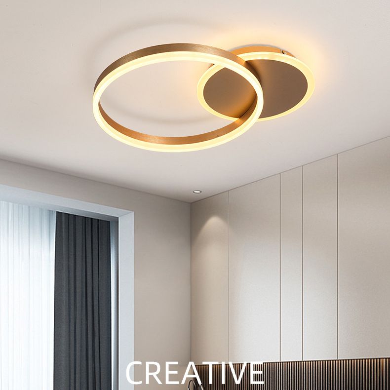 21.5" Wide Golden Double Ring LED Ceiling Light Acrylic Shade Minimalism Flush Mount Lamp for Living Room