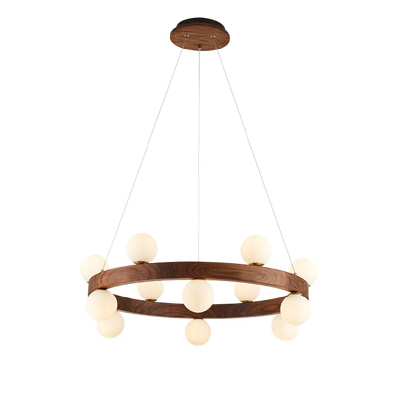 Round Chandelier Light Fixtures Modern Multi-Head Hanging Lamps with White Glass Shade