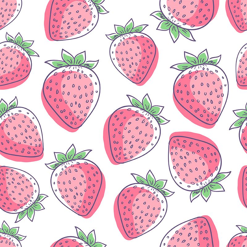 Stain Resistant Strawberries Wall Mural Non-Woven Modern Wall Decor for Girls Room