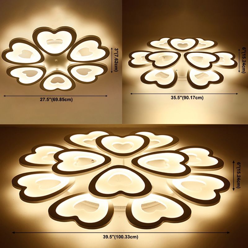 Heart Semi Flush Mount Light Fixture Simplicity Acrylic Ceiling Mount Chandelier for Bedroom