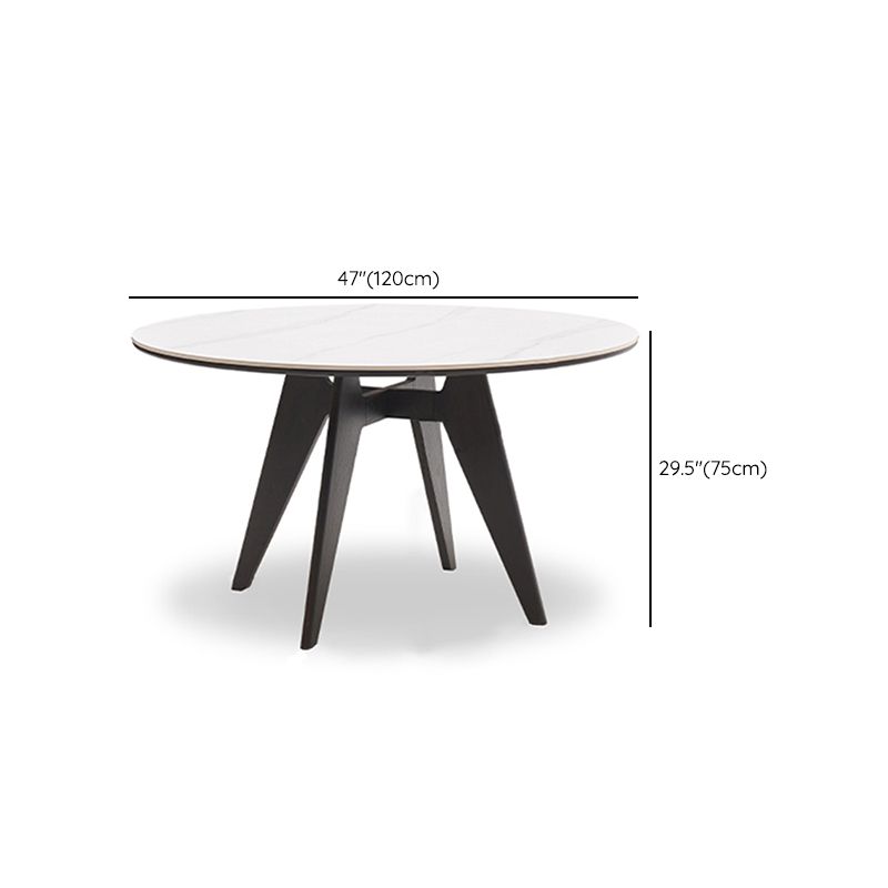 48 Inch Modern White Stone Top Dining Table with 4 Black Oak Legs