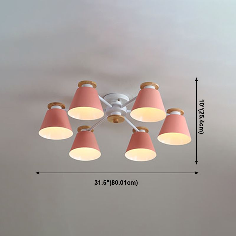 Contemporary Flush Light Fixtures Iron Cone-Shaped Macaron Flush Mount Lamp