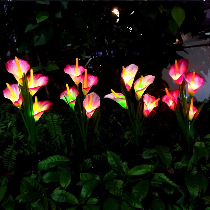 Calla Lily Backyard Solar Ground Lighting Plastic 4 Heads Artistic LED Landscape Light