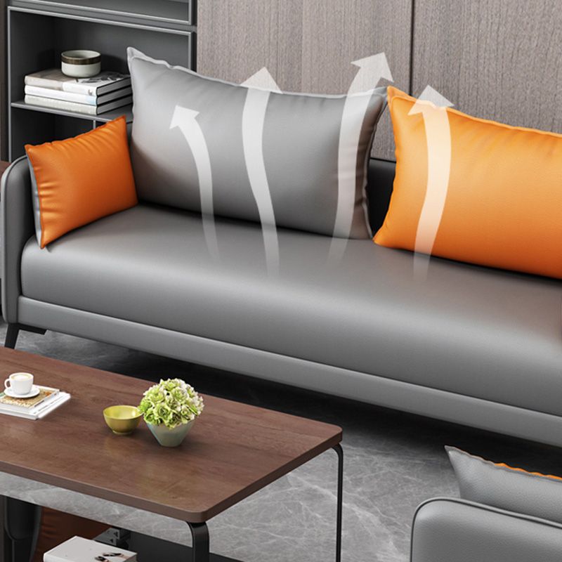 Contemporary Sofa Faux Leather Square Arm Sofa with Pillows for Apartment