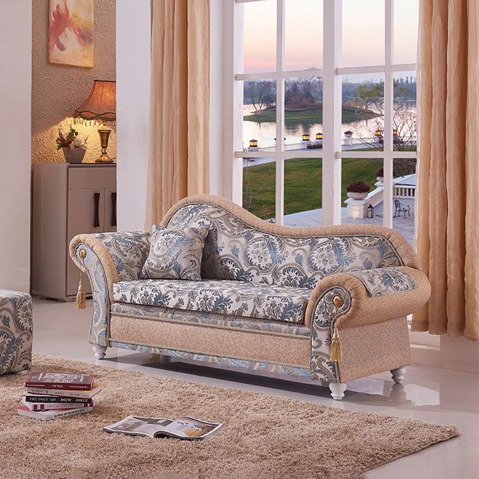 Bohemian Style Chaise Lounge Upholstered Chaise with Rolled Arms for Bedroom