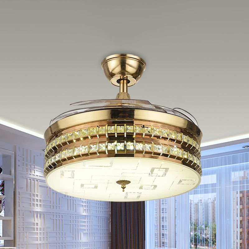 Lámpara de ventilador colgante de 19 "W Drum Simplicidad plateada/Gold LED Semi Lighting con 3 cuchillas