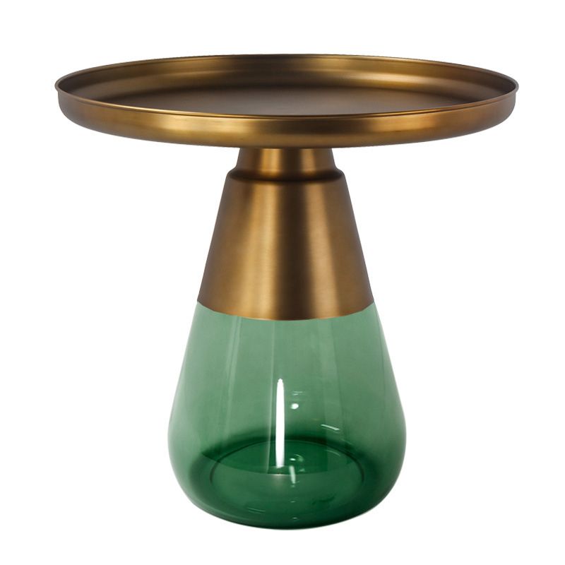 Round Metal Tray Top Coffee Table Glass Pedestal Cocktail Table