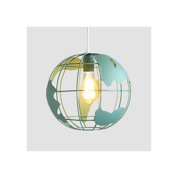 8"/12" Wide Globe Cage Metal Pendant Light Industrial 1 Light Living Room Hanging Lamp in Black/White/Pink