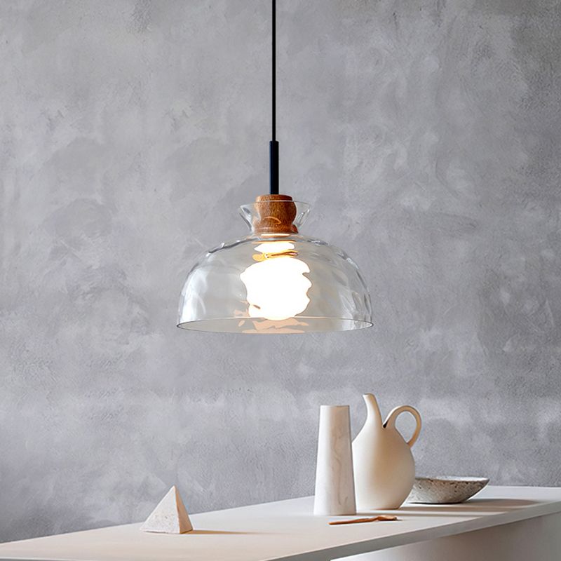 Lampe de suspension noire en verre d'ondulation dans un style artistique moderne en fer forgé