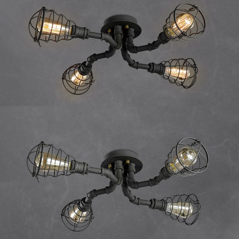 Luminaires semi-affleurants à tuyau torsadé Steampunk plafonniers semi-affleurants en métal pour bar
