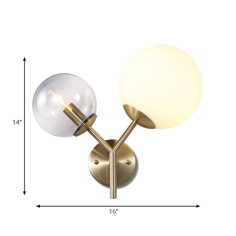 Moderne 2 lichten wandlamp met rook en witte glazen schaduw Gold Globe SCONCE LIMMUTER