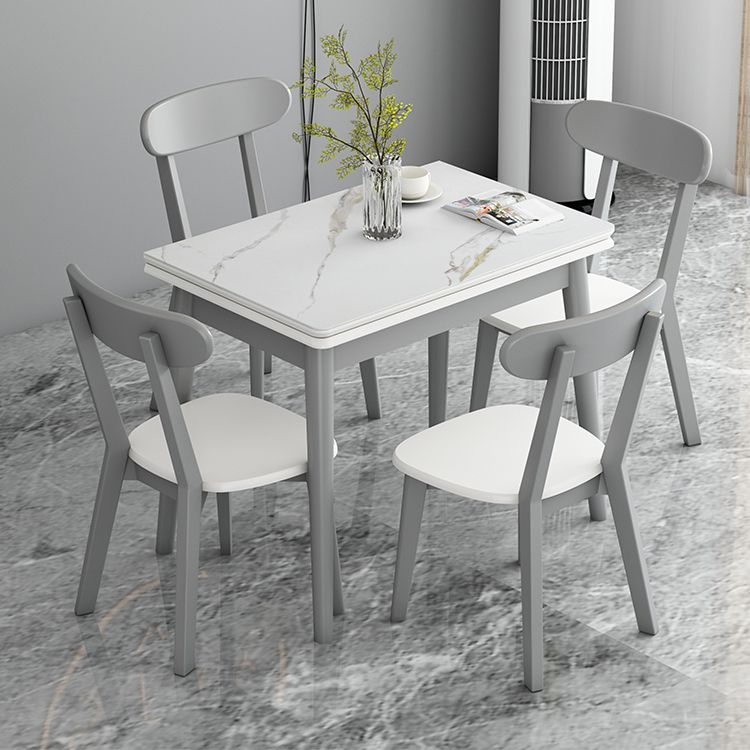 Modern Tempered Stone Top Dining Room Set 4 Legs Base for Kitchen