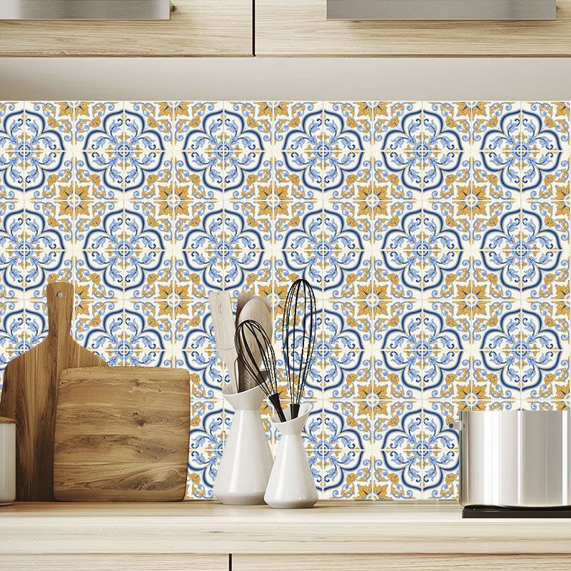 Orange-Blue Boho Wallpaper Panel 4.3-sq ft Flower Peel and Paste Wall Covering for Bath