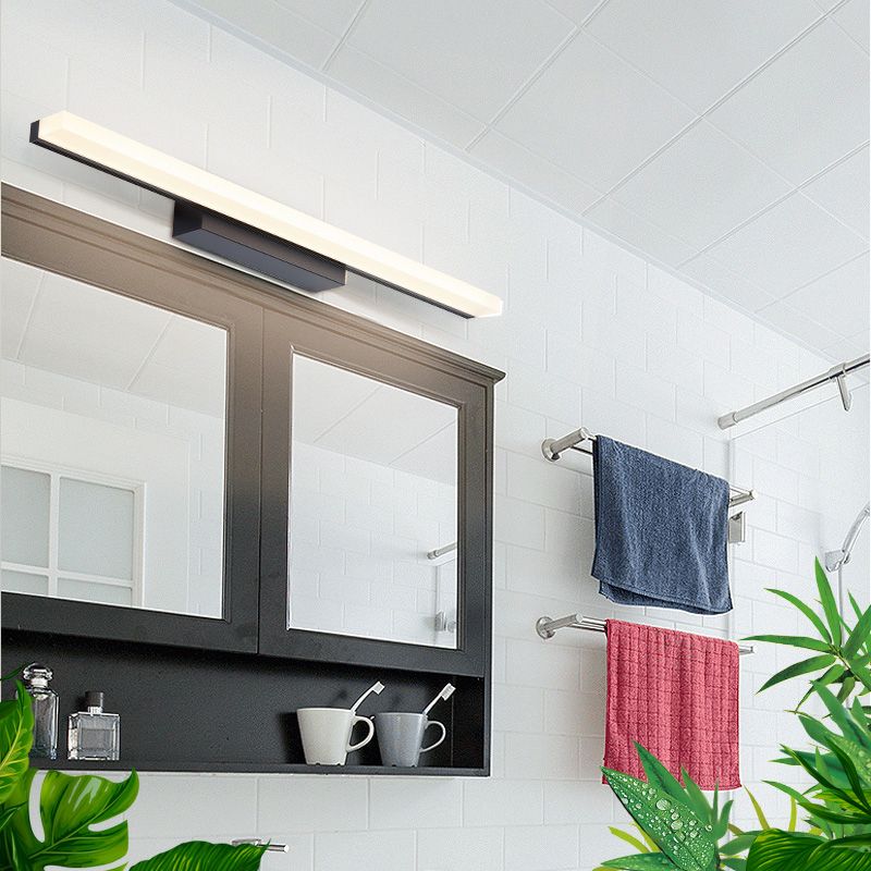 Metal Linear Wall Sconce Modern Single Light Mirror Wall Mount Light Fixture in Black