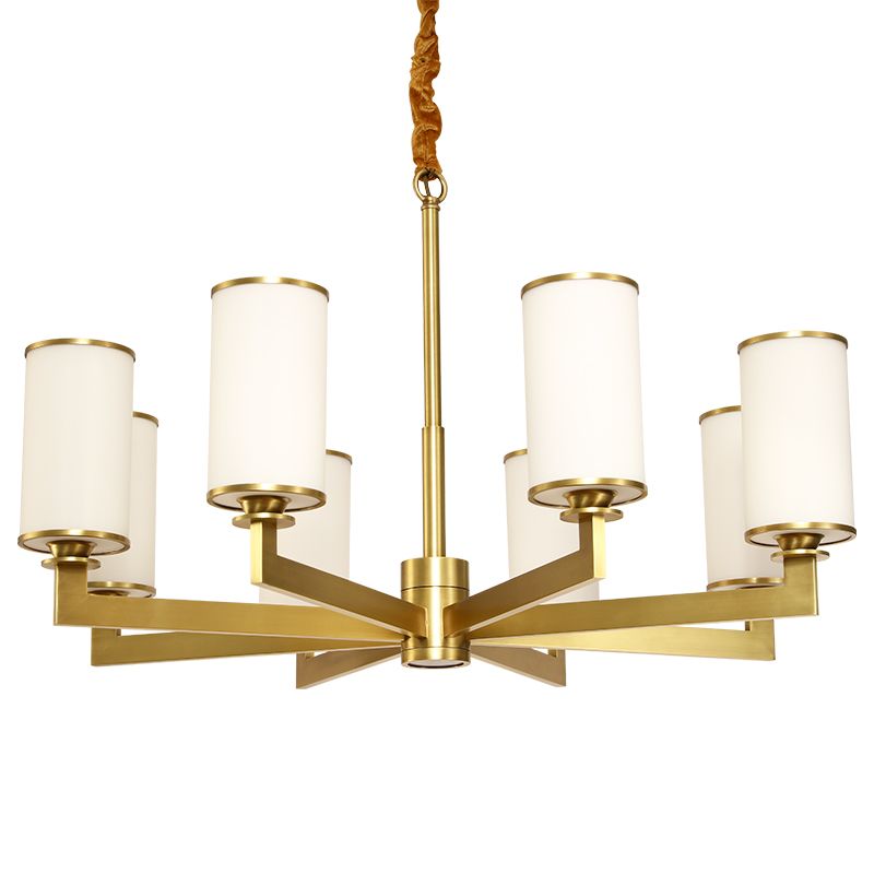 Cylindrical Chandelier Light Minimalist Style Metal Gold Suspended Lighting Fixture