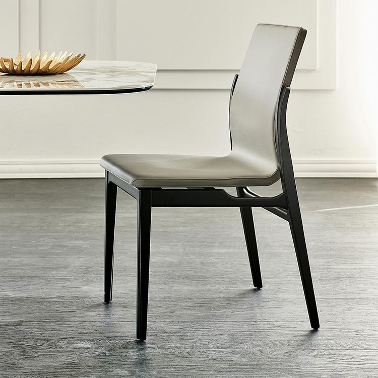 Industrial Style Side Chair Faux Leather Side Dining Chair with Wooden Base
