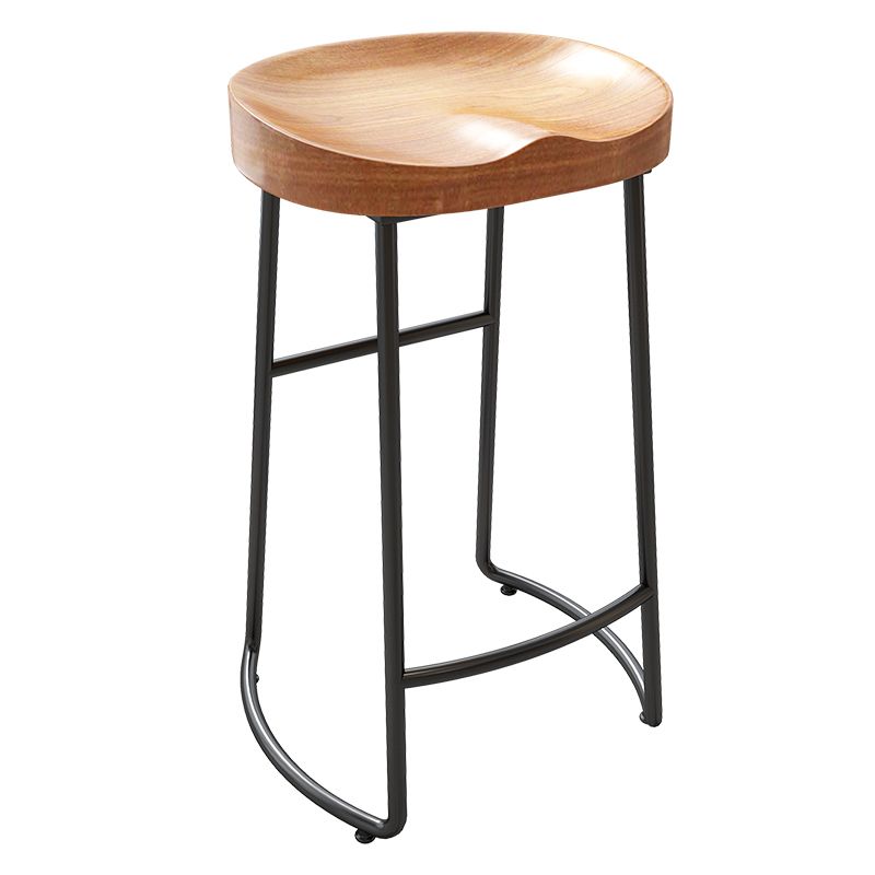 Modern Armless Backless Counter StooI Iron Cashier Bar Stool with Wooden Seat and Pedal