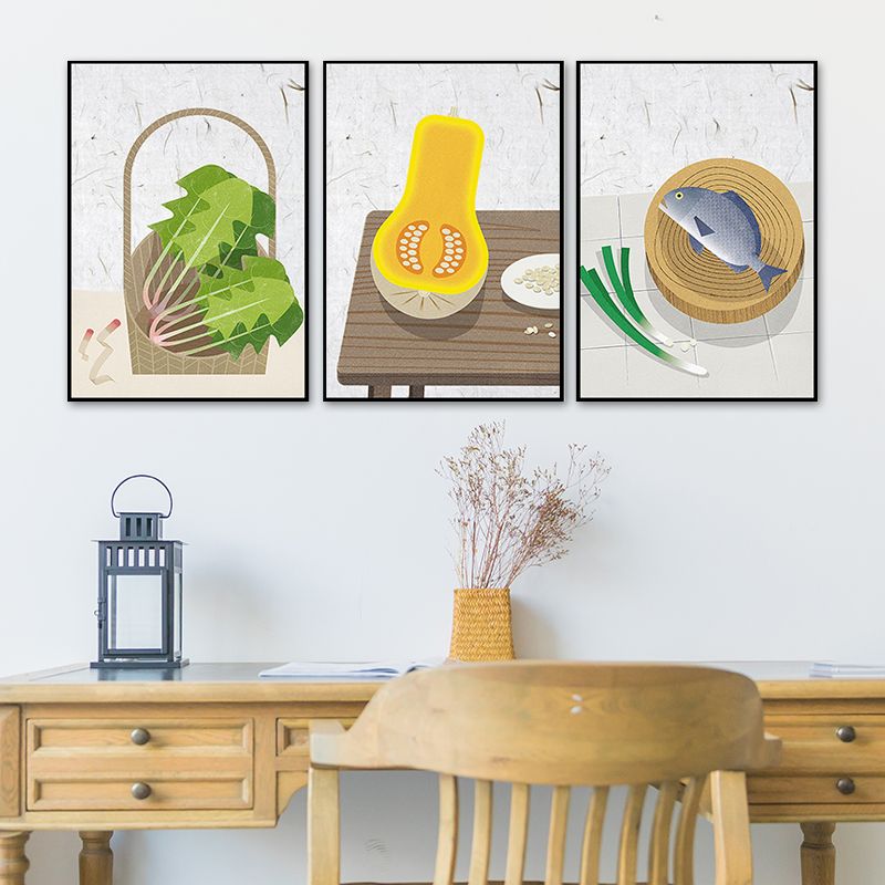 Vegetable and Meat Canvas Print Dining Room Painting Grey Wall Art Set (Multiple Sizes)