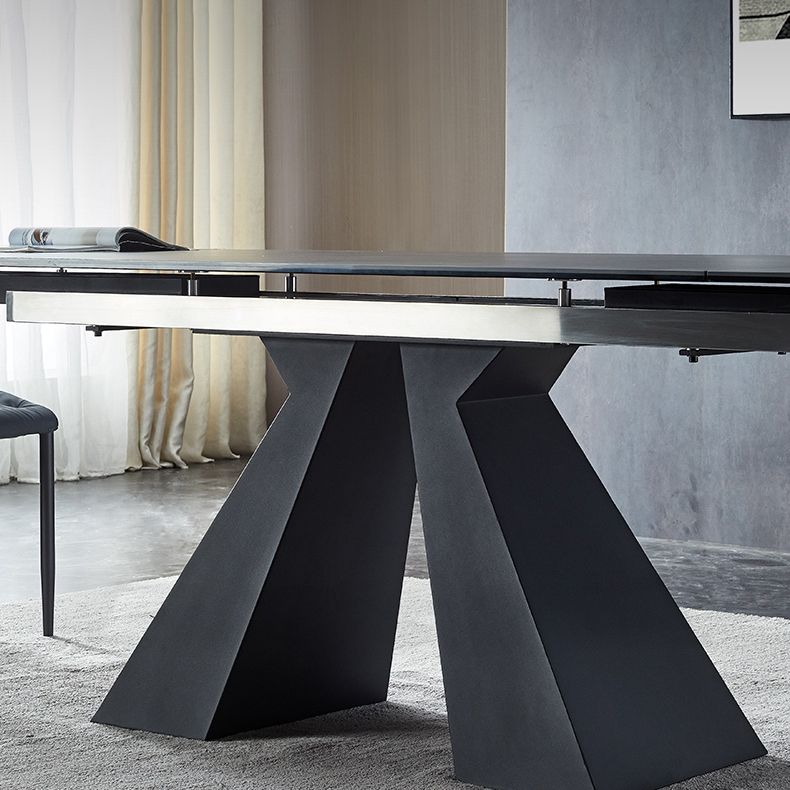Rectangle Traditional Luxury Dining Table Grey Sintered Stone Table with Double Pedestal