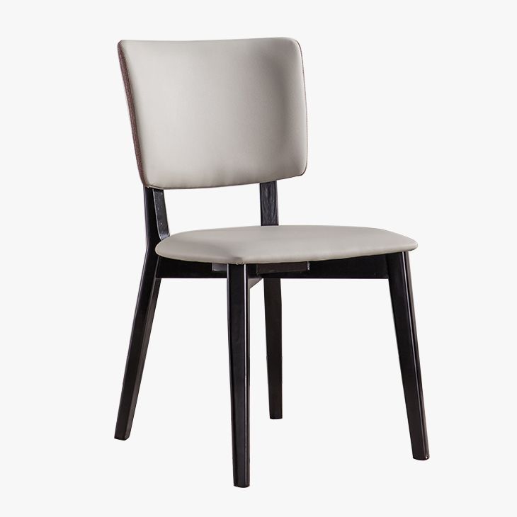 Solid Wood Frame Dining Chairs Modern Faux Leather Armless Chair