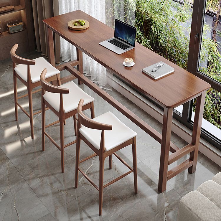 Modern Wood Bistro Bar Table Rectangle Footrest Bar Table for Home