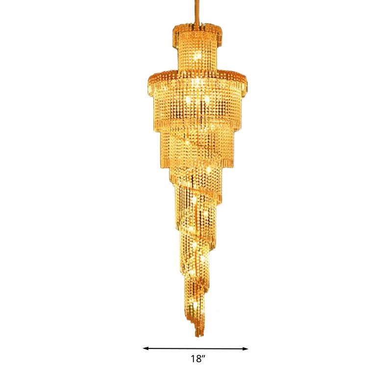 Candelera de techo de cristal en capas Modern 15 luces colgante de suspensión de oro para corredor