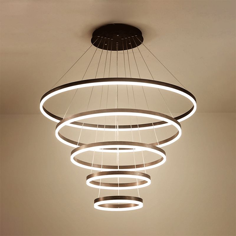 Brown Hoop Chandelier Contemporary 1/2/3-Ring Acrylic LED Ceiling Light Fixture in Warm/White Light
