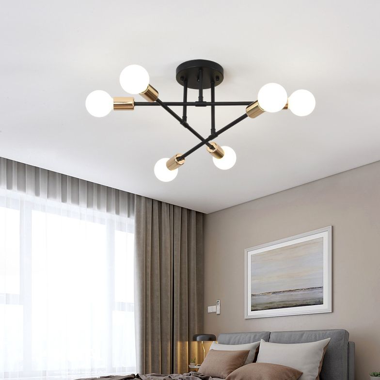 Industriële Retro Radiale Semi Flush Mount Smeedijzer-Lamp Plafond Armatuur voor Interieur Spaces