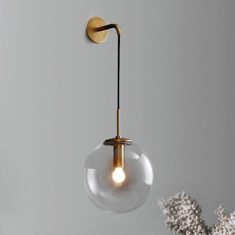Industrial Style Ball Shape Wall Sconce Glass 1 Light Sconces in Gold for Bedroom