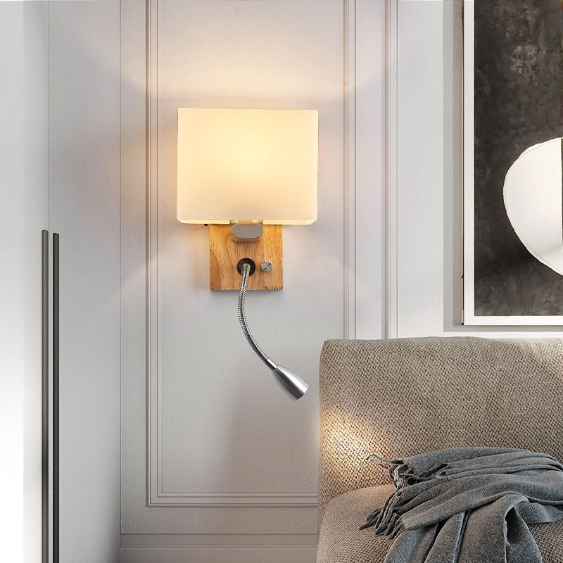 Modern Creative 2-Light Wall Sconce Wooden Geometric Wall Lamp with White Glass Shade