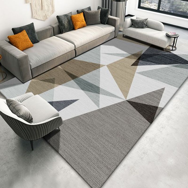 Modernist Geometric Pattern Rug Brown Polyester Rug Non-Slip Pet Friendly Washable Are Rug for Bedroom