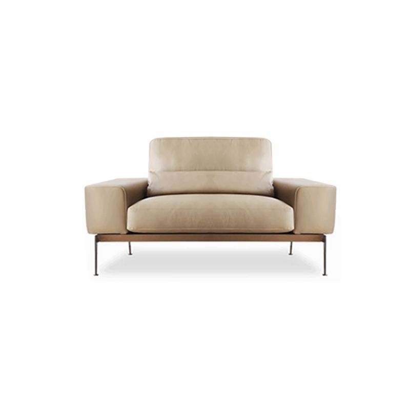 32" High Genuine Leather Square Arm Modern Sofa with Bolster Pillows, Brown