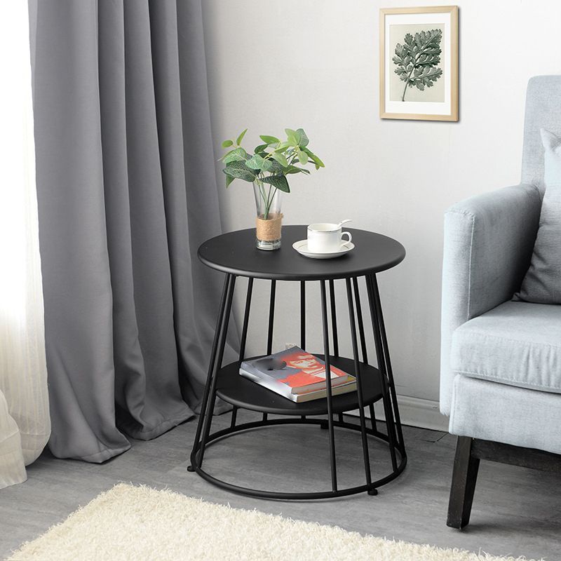 Medieval Modern Metal Table Round Top Frame Base Side Tablewith Shelf