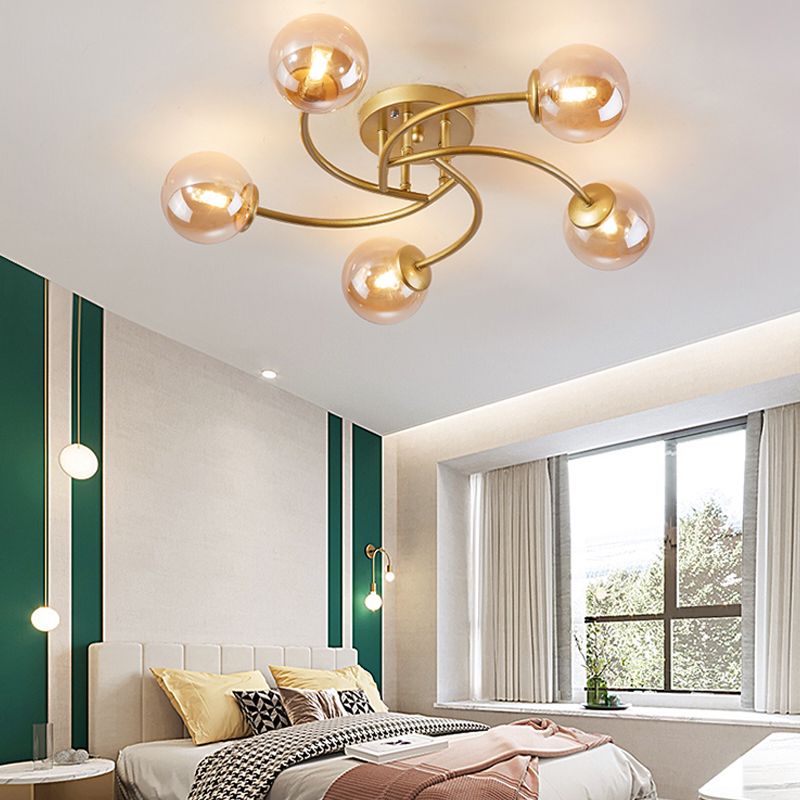 Simplicity Ball Shape Semi Flush Mount Lighting Glass Bedroom Semi Flush Ceiling Light
