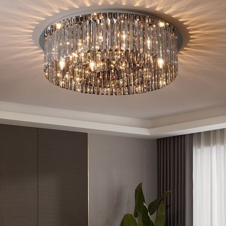Plafonnier en cristal simple et moderne, en acier inoxydable, forme géométrique, montage encastré